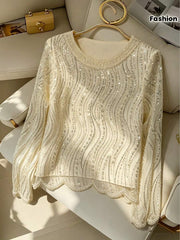 Elegant Luxurious Beaded & Sequin Round Neck Top