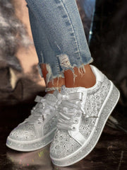 Rhinestone Decor Round Toe Casual Lightweight Sneakers