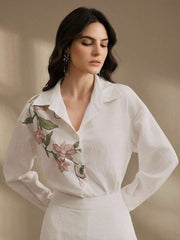 Elegant Embroidered Long Sleeve Casual Blouse For Women