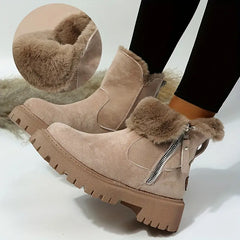 Women's Plush-Lined Ankle Martin Zipper Boots