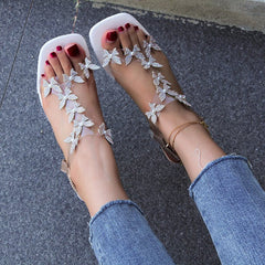 🔥Last Day Promotion 50% OFF - Women's Butterfly  Rhinestone Block Heel Sandals