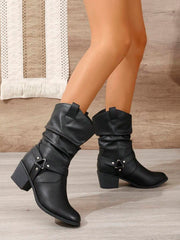 Buckle Decor Mid Calf Casual Riding Boots