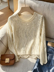 Elegant Luxurious Beaded & Sequin Round Neck Top