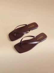 Women's Square Toe Flat Slip-On Thong Sandals