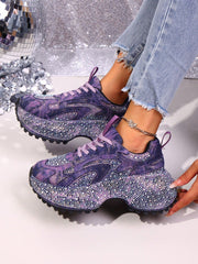 Heavy Washed Rhinestone Embellished Chunky Sneakers