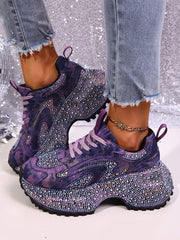 Heavy Washed Rhinestone Embellished Chunky Sneakers