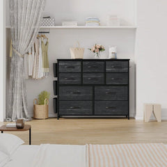 10 Drawer Fabric Storage Cabinet With Side Pockets & Hooks