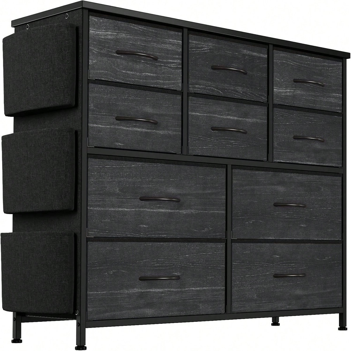 10 Drawer Fabric Storage Cabinet With Side Pockets & Hooks